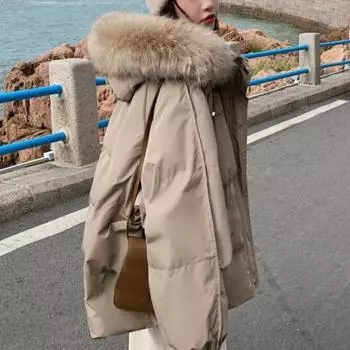 Зимние куртки для женщин, одежда 2025, новинка в корейской моде, пуховики, свободные, с длинными рукавами, с капюшоном, повседневные, однотонные парки XL