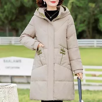 Зимние куртки для женщин среднего возраста, новые толстые теплые стеганые пальто, женские повседневные длинные парки с капюшоном, зимнее пальто XL чёрный