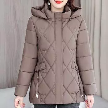 Зимние куртки для женщин среднего возраста, верхняя одежда с капюшоном, большие размеры, элегантные женские парки, толстые теплые пальто XL чёрный