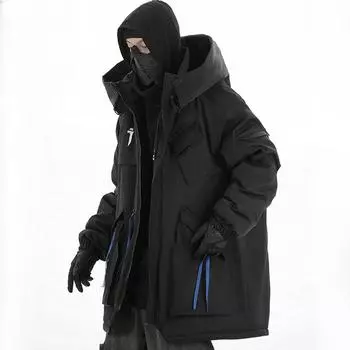 Зимние куртки Multi Pocket Techwear Пальто Мужская мода Уличная одежда Большие парки Теплая куртка с капюшоном M хаки