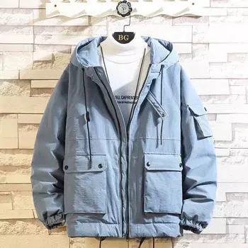 Зимние куртки мужские парки мужские утепленные теплые пальто с капюшоном большие ветровки черные свободные парки мужские парки с капюшоном пальто верхняя одежда 3XL синий