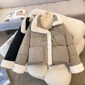 Зимние куртки женские короткие парки модные свободные толстые теплые верхняя одежда M чёрный