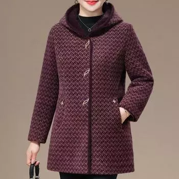 Зимние куртки женские толстые теплые большие размеры верхняя одежда с капюшоном элегантные свободные новые пальто для женщин среднего возраста осенняя одежда XL фиолетовый