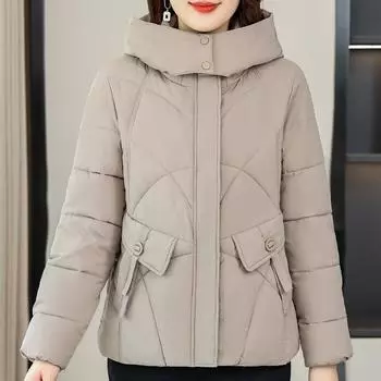 Зимние куртки женские верхняя одежда с капюшоном новые пальто элегантные повседневные толстые теплые женские парки M чёрный