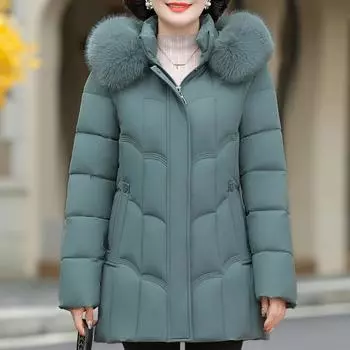 Зимние куртки женские верхняя одежда с капюшоном элегантные новые пальто с воротником из искусственного меха свободные толстые теплые женские парки среднего возраста XL чёрный