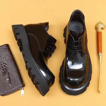 Зимние лакированные глянцевые ботинки Martin, британские бархатные теплые кожаные широкие мужские ботинки на толстой подошве 37 коричневый