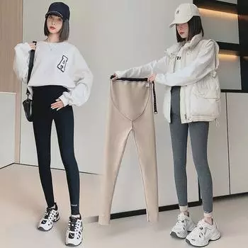 Зимние леггинсы для беременных: Плотные, теплые хлопковые брюки с флисовой подкладкой для осени и зимы L