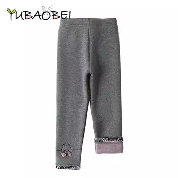 Зимние леггинсы для девочек, бархатные утепленные детские брюки, модные теплые брюки с вышивкой 100 чёрный