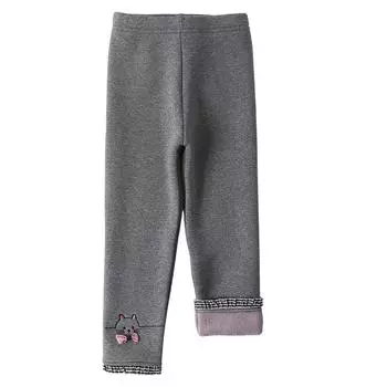 Зимние леггинсы для девочек, бархатные утепленные детские брюки, модные теплые брюки с вышивкой 100 темно серый