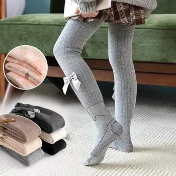 Зимние леггинсы для маленьких девочек, флисовые толстые теплые колготки с бантом для детей, повседневные универсальные модные детские колготки для детей 2, 3, 4, 5 лет S белый