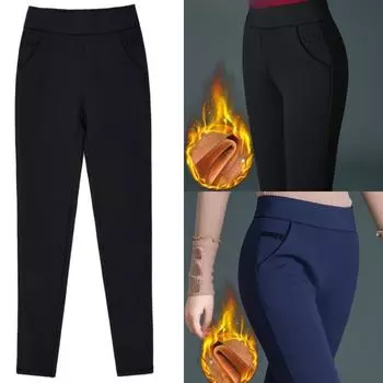 Зимние леггинсы из утолщенного бархата для верхней одежды, женские облегающие теплые брюки-карандаш с высокой талией для мам 6XL чёрный