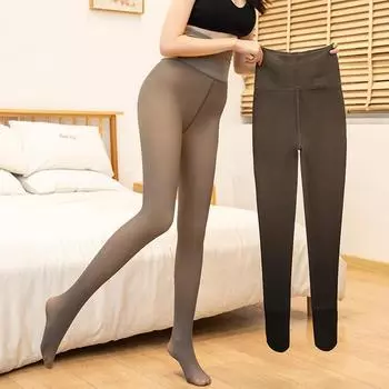 Зимние леггинсы с высокой талией 12 см, женские толстые леггинсы с высокой талией, узкие брюки XL бежевый/кофейный