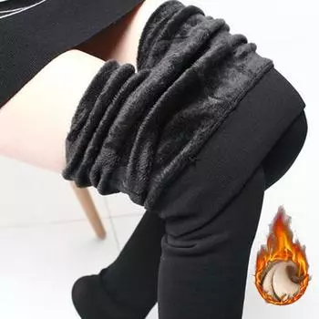 Зимние леггинсы Трикотажные бархатные повседневные леггинсы Новые высокие эластичные утолщенные теплые черные женские брюки Облегающие брюки Женские le One Size бежевый