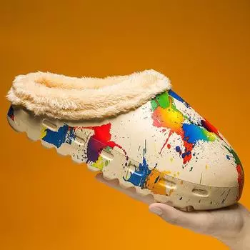 Зимние легкие хлопковые тапочки в корейском стиле для мальчиков, девочек и мужчин — модные, из резины и пластика, для дома и улицы, в наличии большие размеры. 34 бежевый