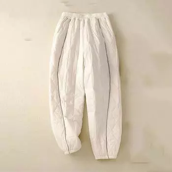 Зимние легкие шерстяные брюки для женщин, свободные и толстые теплые брюки-фонарики с завязками на ногах, женские термобелье с высокой талией S чёрный