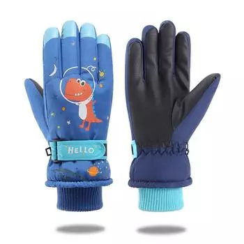 Зимние лыжные детские перчатки Универсальные велосипедные Защита от холода Противоскользящие Утепленные флисом Теплые Хлопковые перчатки с пятью пальцами с сенсорным экраном average size