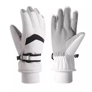 Зимние лыжные перчатки для мужчин и женщин, водонепроницаемые, ветрозащитные, с сенсорным экраном, снежные перчатки, уличные термоперчатки для сноуборда белый