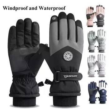 Зимние лыжные перчатки, уличные перчатки для верховой езды, водонепроницаемые противоскользящие и ветрозащитные хлопковые теплые перчатки с сенсорным экраном для мужчин и женщин чёрный