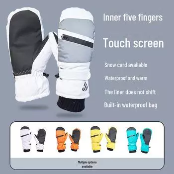 Зимние лыжные перчатки унисекс: Перчатки для велоспорта на открытом воздухе из плотного бархата, водонепроницаемые, ветрозащитные, теплые, совместимые с сенсорным экраном, нескользящие