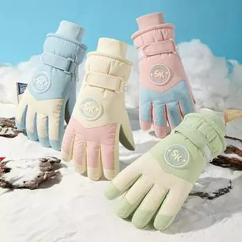 Зимние лыжные перчатки, ветрозащитные термоперчатки, теплые перчатки для занятий спортом на открытом воздухе в холодную погоду розовый