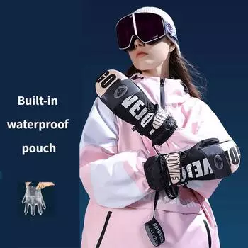 Зимние лыжные варежки для мужчин и женщин, теплые снежные варежки для взрослых для холодной погоды, перчатки с сенсорным экраном для катания на сноуборде, лыжах, занятий спортом на открытом воздухе M чёрный/белый