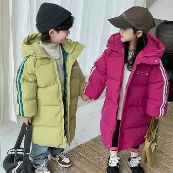 Зимние мальчики девочки дети толстый пуховик утепленная верхняя одежда детская одежда с капюшоном хлопковая одежда куртки зимние костюмы 150 чёрный