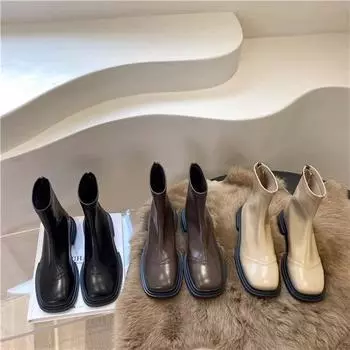 Зимние массивные ботинки для женщин с квадратным носком, женская мода, короткие ботинки на толстой платформе без застежек 2024 года, женские ботильоны 35 коричневый