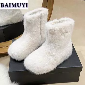 Зимние меховые балетки, ботильоны, плюшевые теплые ботинки, мода 2025 года, дизайнерские новые удобные повседневные ботинки для ходьбы в готическом стиле, челси, женские ботинки 35 бежевый