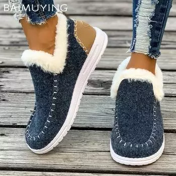 Зимние меховые балетки Snow Ankle для женщин Короткие плюшевые кроссовки из замши Дизайнерская новая повседневная обувь 2024 года Тренд Теплые Уютные Botas De Mujer 36 синий