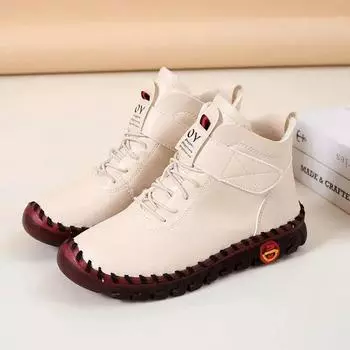 Зимние меховые ботинки без шнуровки для женщин, высокие кроссовки на шнуровке, повседневная кожаная ортопедическая обувь, противоударные женские кроссовки CN 36