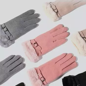 Зимние меховые перчатки из искусственной замши, теплые ветрозащитные перчатки для сенсорных экранов для женщин розовый