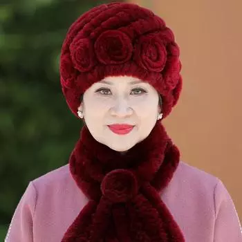 Зимние меховые шапки из кроличьего рекса для мам среднего и пожилого возраста, пожилых бабушек, пожилых дам, теплые зимние меховые шапки, шарфы Hat Only амарант розовый