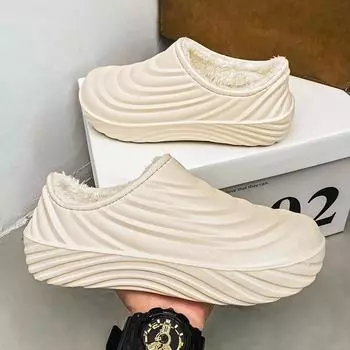 Зимние меховые тапочки Поварская обувь Нескользящая и маслостойкая рабочая обувь Ленивые тапочки для дома Теплая меховая садовая обувь Сабо 36-37 бежевый