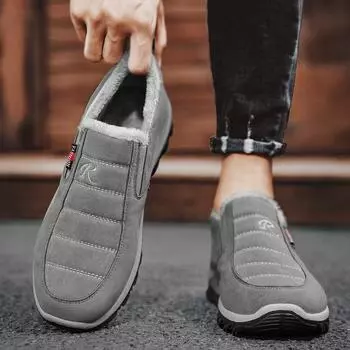 Зимние меховые теплые мужские кроссовки для ходьбы удобные повседневные кроссовки для походов на открытом воздухе нескользящие походные туфли мужская обувь 39 чёрный