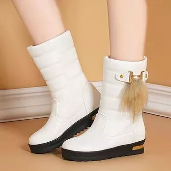 Зимние меховые высокие сапоги женские туфли на платформе тренд 2025 новые женские сапоги челси до середины икры теплая обувь короткие плюшевые ботинки 35 чёрный