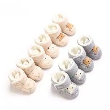 Зимние милые ботинки для мальчиков и девочек с медведем, хлопковая мягкая подошва, нескользящая и теплая детская обувь для ходьбы 0-1 года, домашняя и уличная обувь 11cm