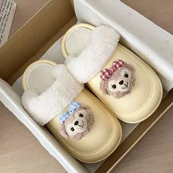 «Зимние милые хлопковые тапочки с рисунком 2024 года»: Нескользящий, съемный мех Baotou Design для женщин и пар 36-37