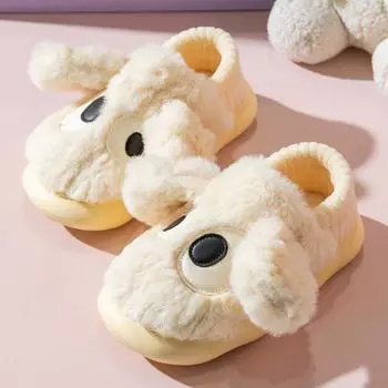 Зимние милые женские хлопковые тапочки для собак 2024 г. Новые теплые плюшевые хлопковые тапочки для дома Повседневная удобная мягкая подошва Нескользящая хлопковая обувь 36-37