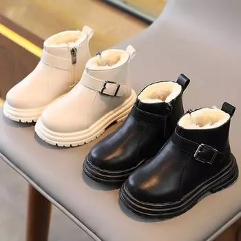 Зимние модные ботинки martin для девочек, утепленные кашемировые детские сапоги, нескользящая уличная обувь для малышей, новая студенческая обувь 21 бежевый