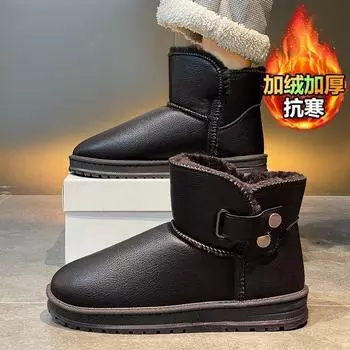 Зимние модные хлопковые сапоги с утолщенным флисом и встроенным мехом, зимние сапоги, теплые водонепроницаемые нескользящие ботинки для хлеба, хлопковые туфли 39 чёрный