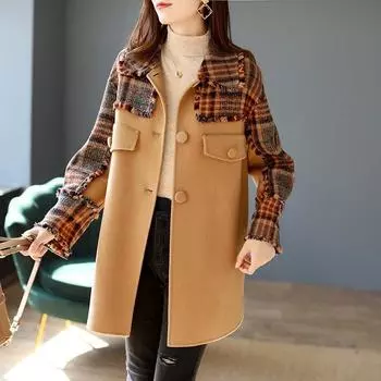 Зимние модные клетчатые шерстяные пальто, утолщенные повседневные лоскутные свободные кашемировые пальто, уличная одежда M