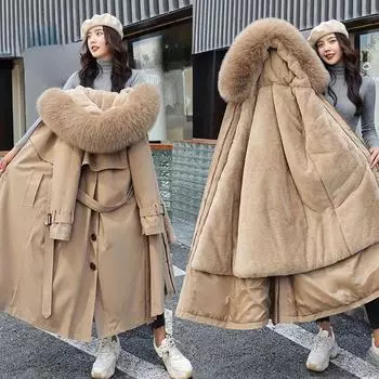 Зимние модные куртки с капюшоном, длинные толстые меховые стеганые парки, женское съемное пальто больших размеров M чёрный