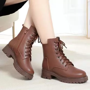 Зимние модные нескользящие женские стеганые ботинки из натуральной кожи, теплые женские ботильоны, пушистые коричневые зимние ботинки для женщин, большой размер 43 35 бежевый
