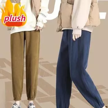 Зимние модные шаровары с эластичной резинкой на талии, утепленные спортивные штаны, теплые флисовые женские брюки S темно-синий