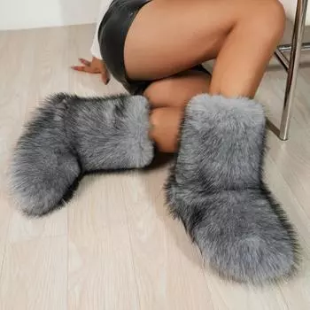 Зимние модные теплые и удобные зимние ботинки на толстой подошве 2025Новые красивые женские ботинки с защитой от холода и скольжения из плюша, размер 36-44 36 серый