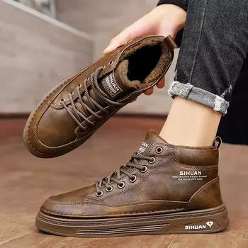 Зимние модные текстурированные хлопковые ботинки для мужчин, а также бархатные утепленные и холодные кроссовки со шнуровкой, удобная повседневная обувь для отдыха на открытом воздухе 39 серый