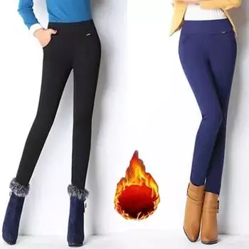 Зимние модные утолщенные леггинсы с высокой талией женские теплые хлопковые брюки S чёрный