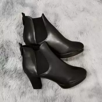 Зимние модные женские ботильоны, зимние ботинки на толстом высоком каблуке, туфли-лодочки на платформе, бархатные теплые женские ботинки 35 чёрный