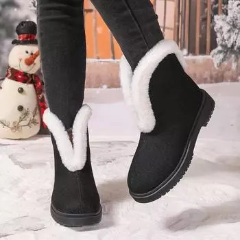 Зимние модные женские повседневные теплые зимние ботинки на нескользящей толстой платформе с подкладкой из искусственного меха с круглым носком, ботильоны для женщин, короткие ботинки для ходьбы 36 серый