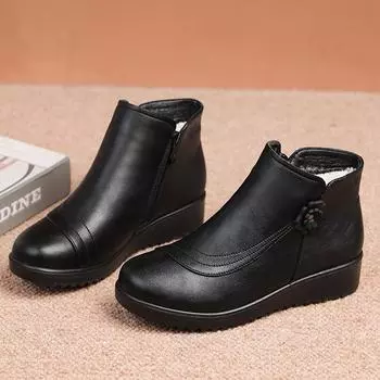 Зимние мягкие кожаные ботинки женские теплые черные повседневные хлопковые ботинки женские зимние ботинки женские ботильоны хлопковая обувь для мам 5 чёрный